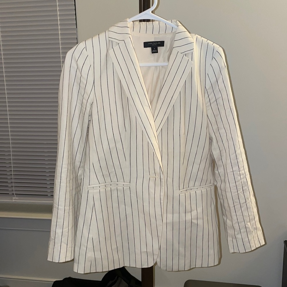 Cream and Blue Pinstripe Blazer